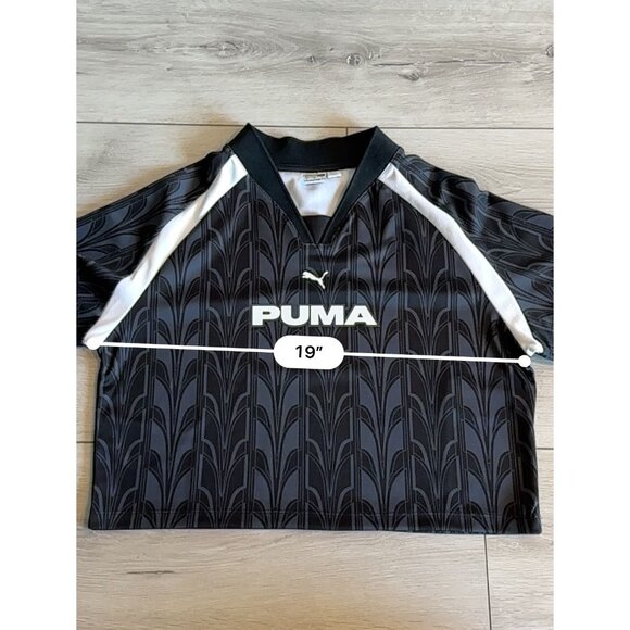 Puma Football Jersey Black Printed Logo Short Sleeve Baby Tee Women's Large L - Picture 8 of 9